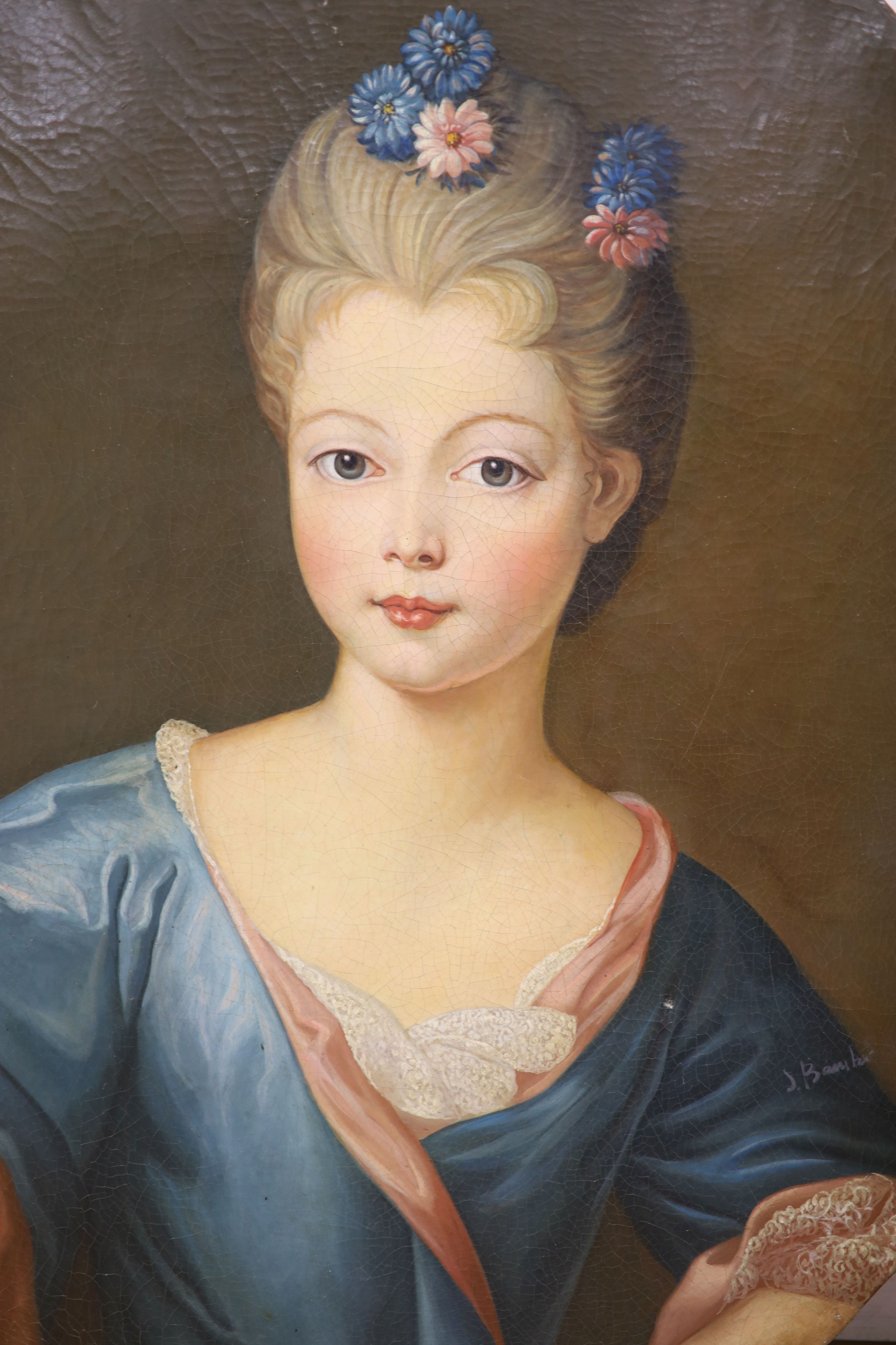 Continental School, oil on canvas, Portrait of an 18th century lady, oval, 72 x 61cm, unframed